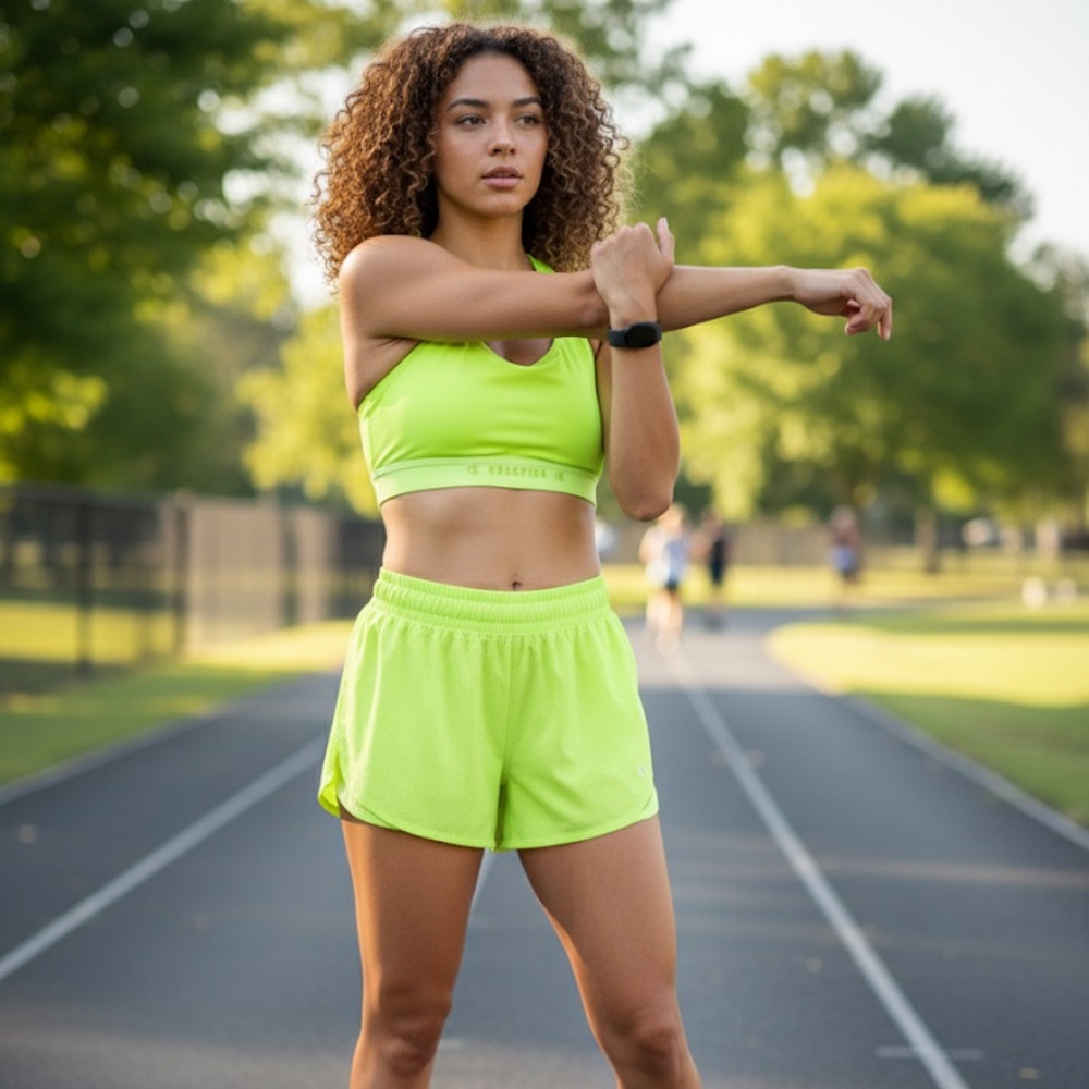 Champion Athletic Wear. Women's Neon Green Athletic Shorts and Bra